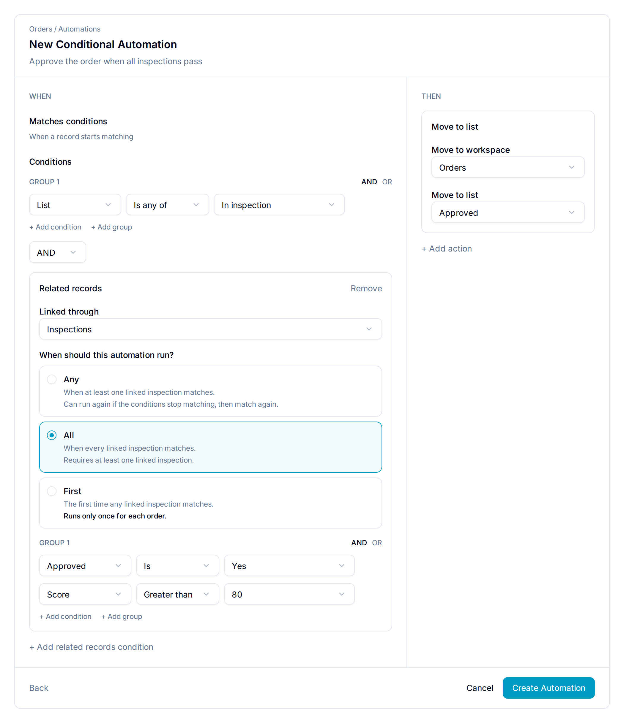 Related conditions combine ordinary fields with AND or OR