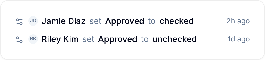 Activity log for a Checkbox field change