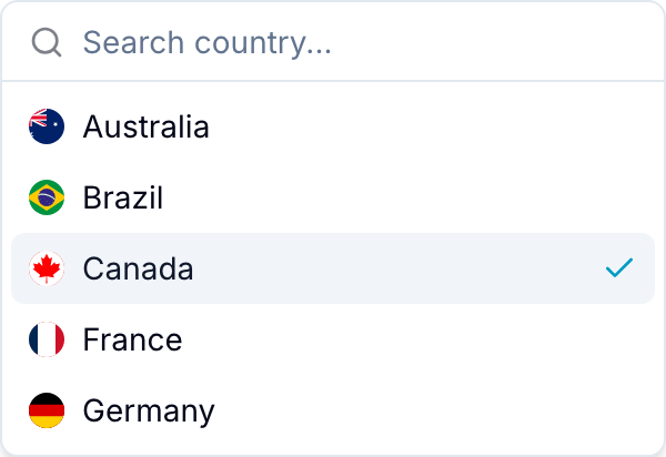 Country field list with country names and flags