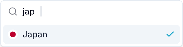 Country list filtered by a search