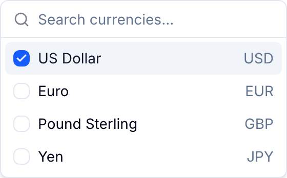 Currency options for a Currency custom field