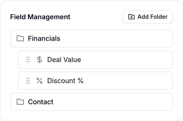 Field Management panel with a folder grouping two fields