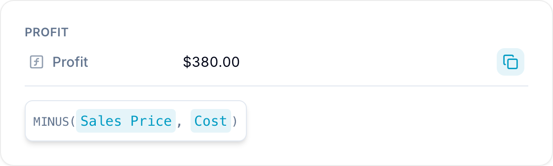 Profit formula based on sales price and cost