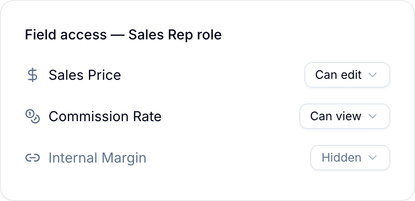 Custom role permissions for viewing and editing fields