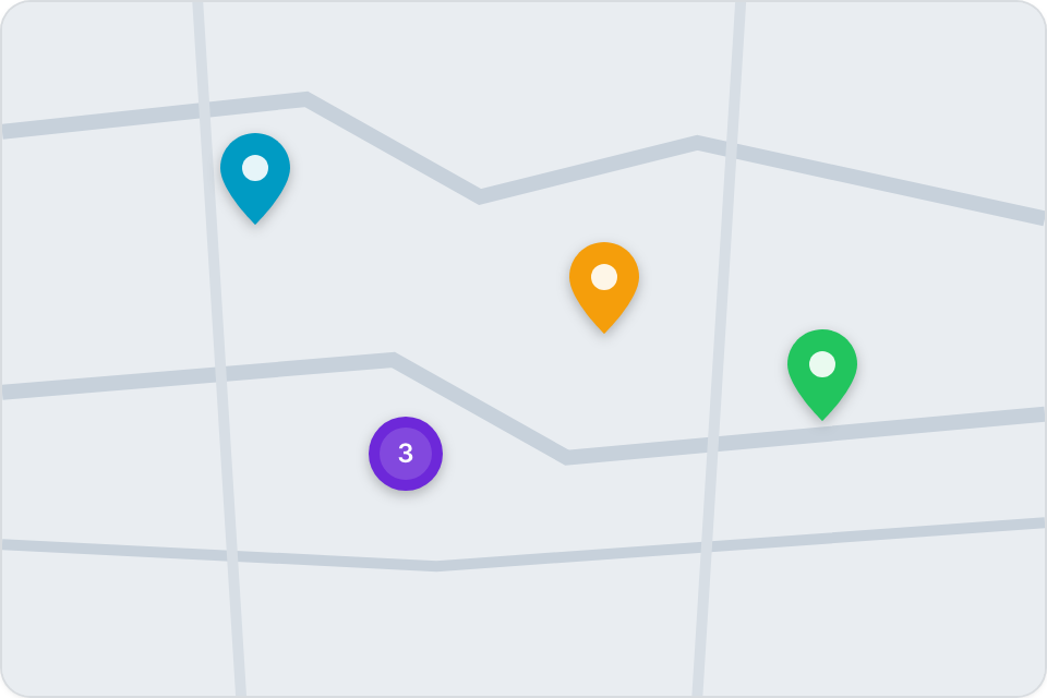 Multiple record locations displayed in the Map view