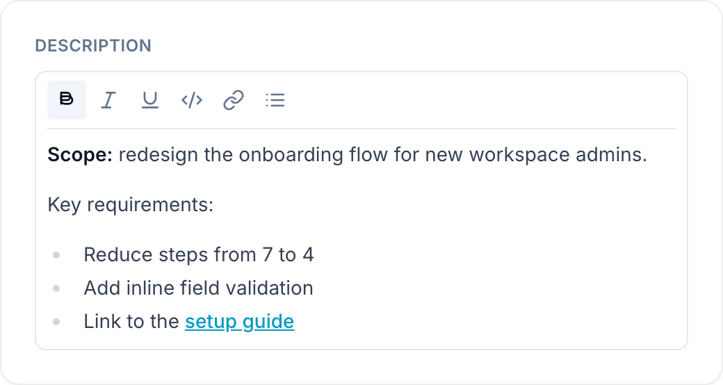 Rich text editor for a Multiple Line Text field