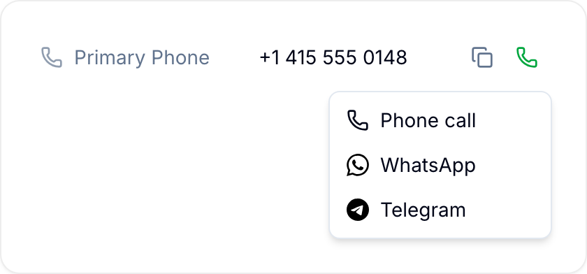 Phone, WhatsApp, and Telegram actions