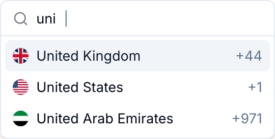 Country code search in the Phone Number field