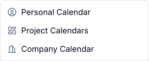 Locations of the three calendar sync options in Blue