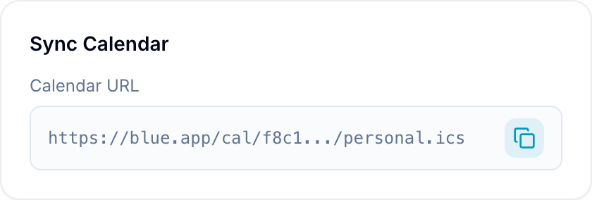 Blue calendar URL ready to copy