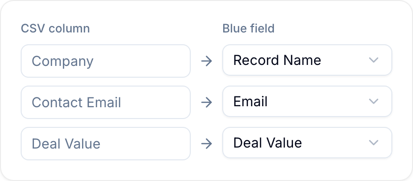 CSV columns mapped to Blue fields