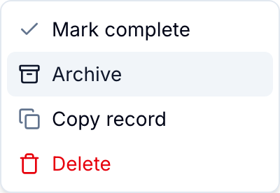 Record menu with Archive highlighted