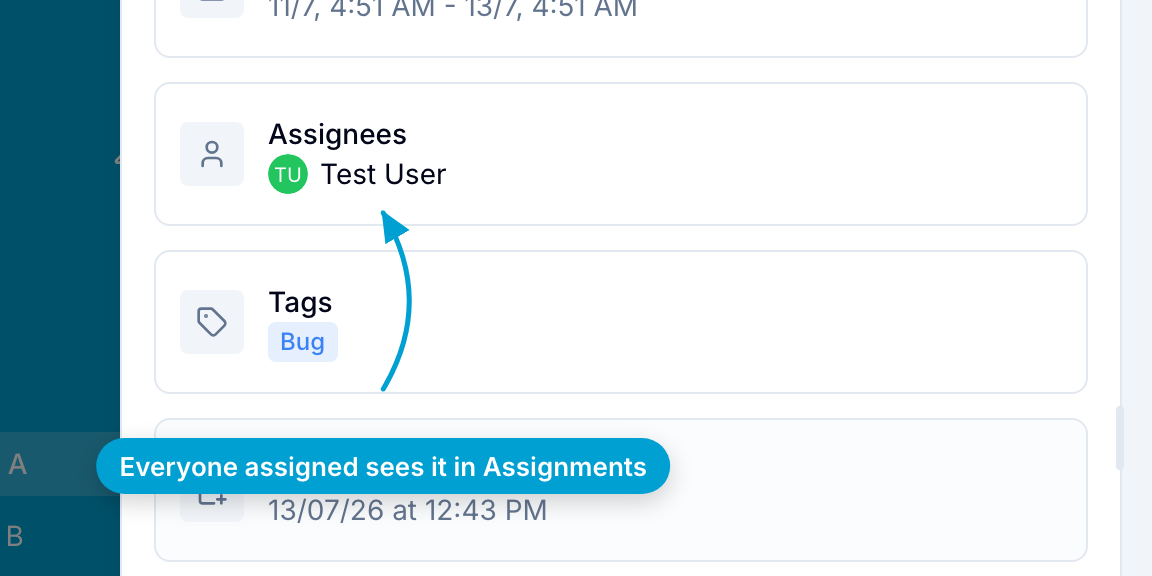 The Assignees field on a record showing an assigned member