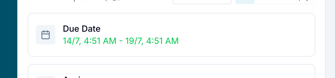 A record's Due Date field showing a start and end date