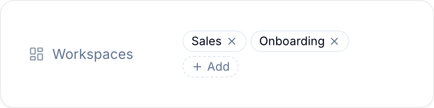 Workspaces field on a record showing multiple workspace chips and the Add control