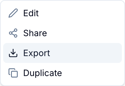 Report menu with Export highlighted